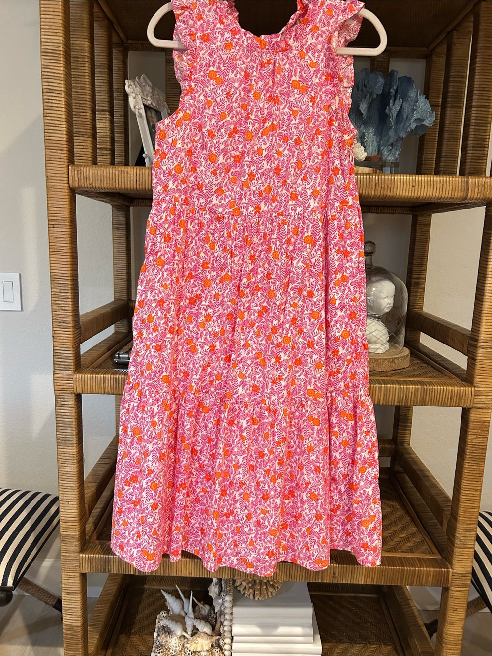 J Crew Orange/Pink Floral Tiered Dress